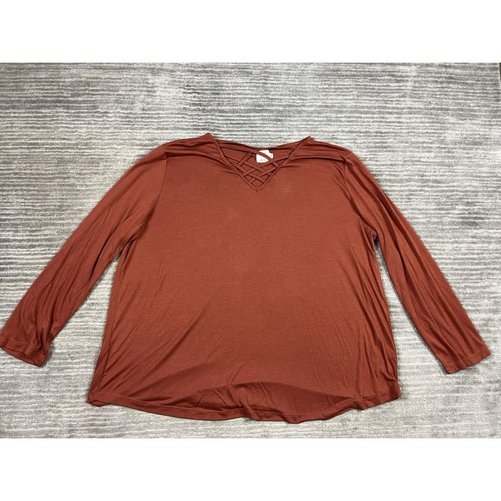 Grace & Emma Top Womens‎ 3XL Burnt Orange Long Sleeve Cotton Blend